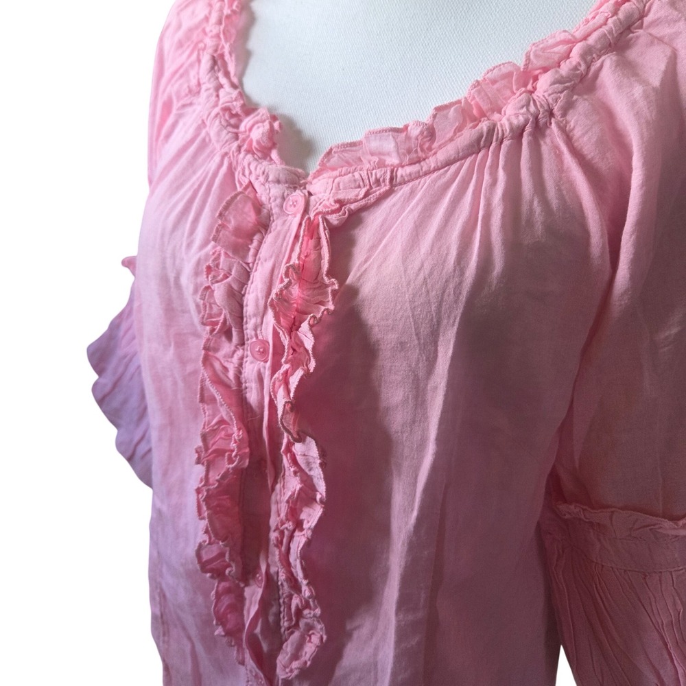 Yes! Miss Pink Cotton Ruffle Milkmaid Puff Sleeve Dress Y2K Prairie Tunic Large - Picture 4 of 11